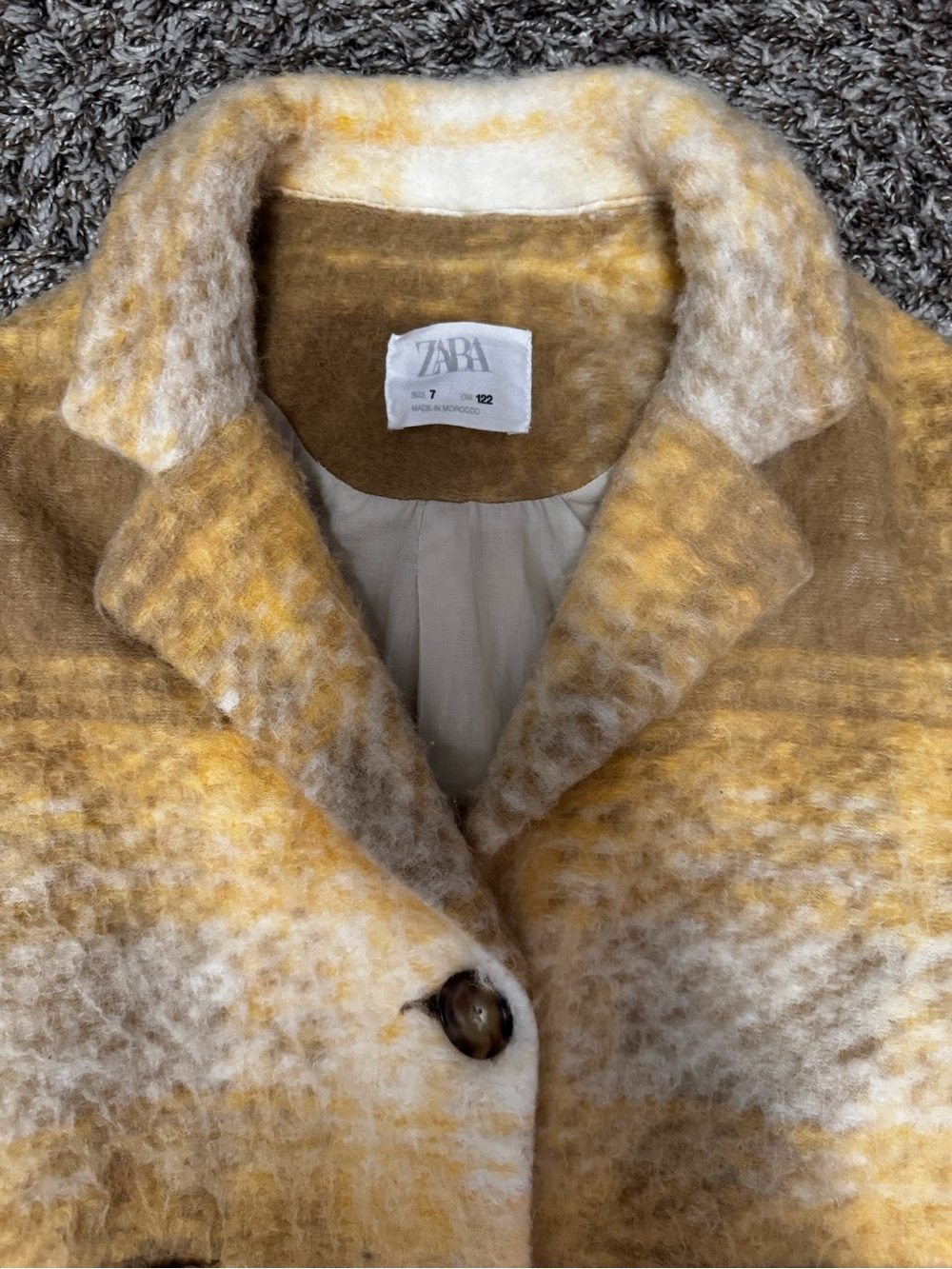 Zara Yellow & Cream Fuzzy Wool-Blend Pea Coat